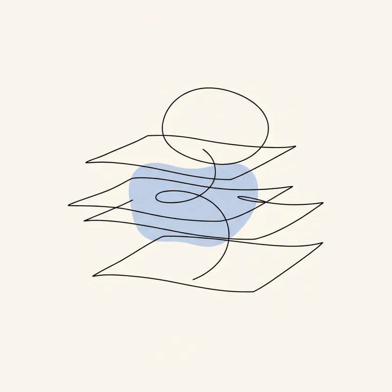 Continuous-line illustration of four stacked layers joined by a single looping line, suggesting a repeating measurement cycle